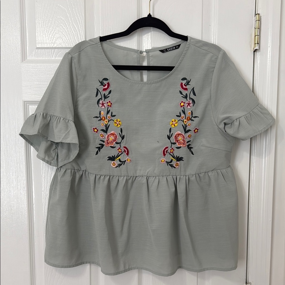 Embroidered Gray Women's Top